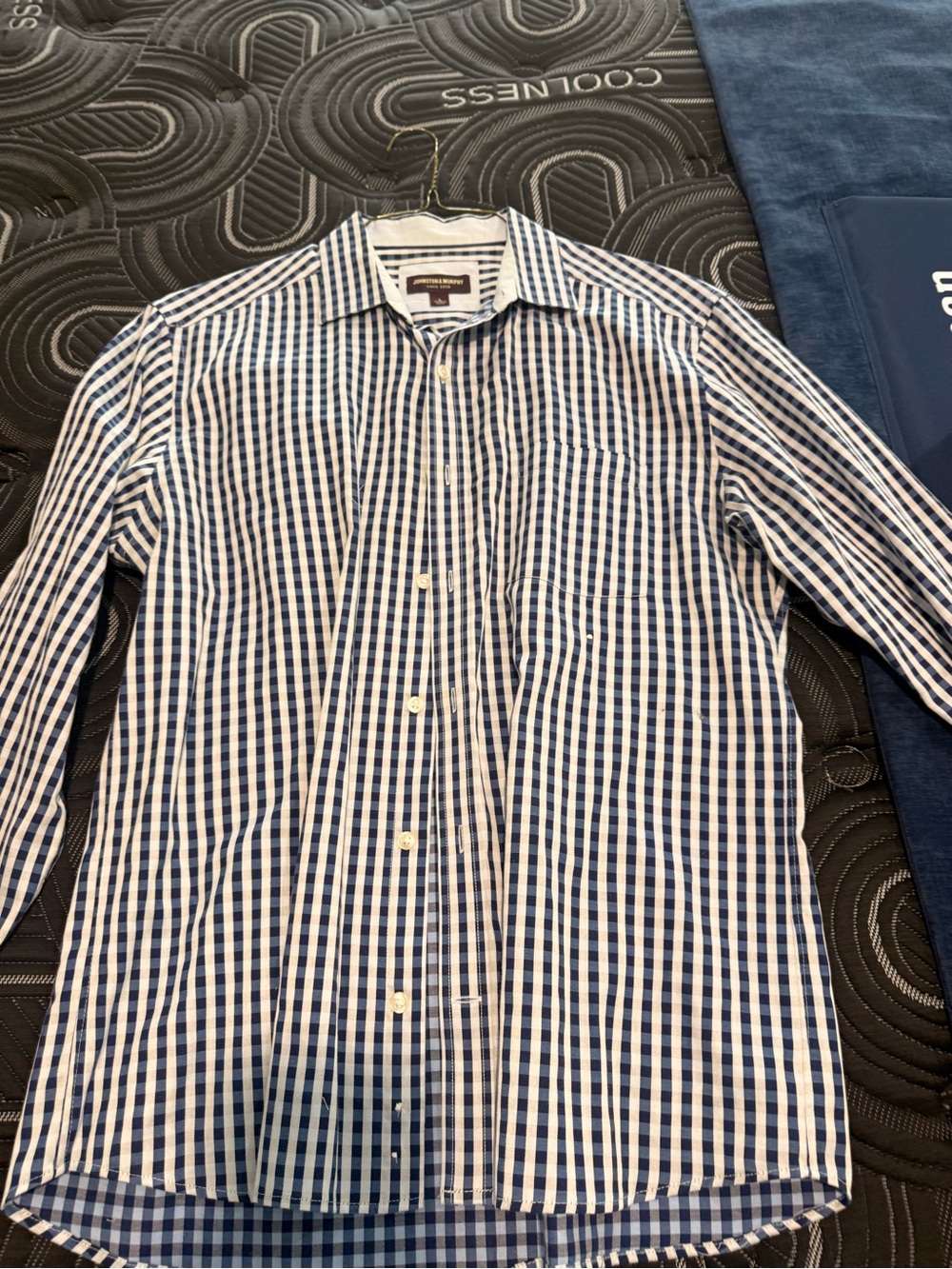 Johnston & Murphy Navy and White Checked Dress Shirt